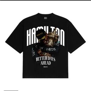 Black Graphic T-Shirt with Lewis Hamilton Print Graphic Short Sleeve Tee